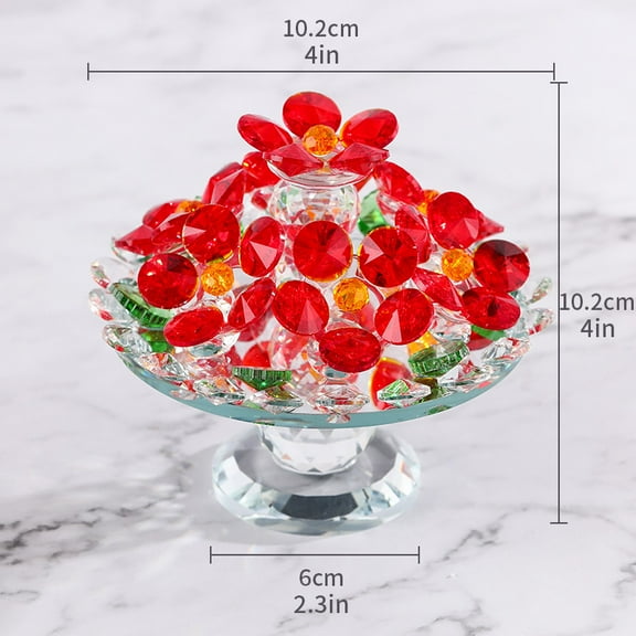Red Flower Crystal Figurine with Vase,Glass Flowers Ornament Gifts for Wife Women, Crystal Flower Home Table Decor for Anniversary Mother's Day Wedding