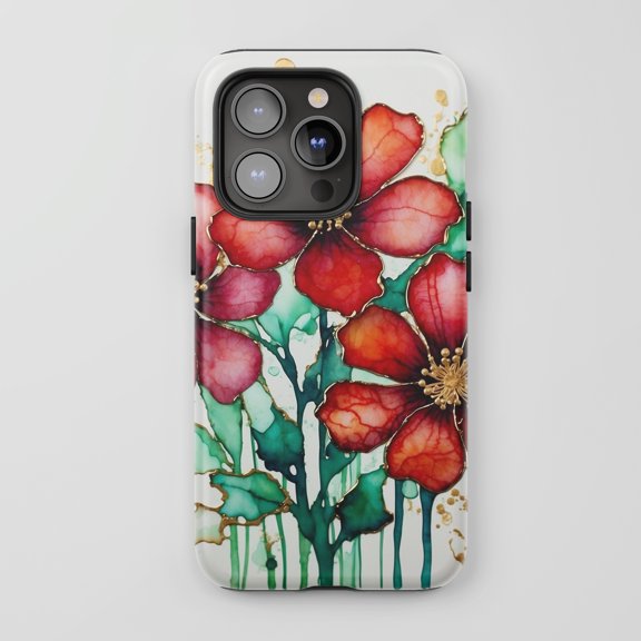 Red Flower For All iPhone Series Tough Phone Case Alcohol Ink Style