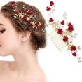 thumbnail image 1 of Red Flower Hair Comb Gold Rose Crystal Bridal Side Combs Floral Rhinestone Pearl Combs Vintage Decorative Crystal Emerald Headpiece Wedding Sparkly Hair Accessory for Women, 1 of 6