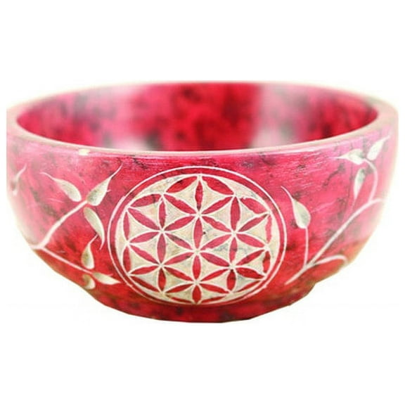 Red Flower Hand Carved Stone Smudge Bowl | 4" inch | For Smudging Herbs Palo Santo Sage | Ritual Altar Spell Bowl