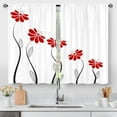 thumbnail image 1 of Red Flower Kitchen Curtains, Minimalist Floral Leaves Rustic Country Farmhouse Small Short Cafe Window Curtain Over Sink Bathroom Dining Room Decor Rod Pocket Window Drapes 2 Panels 36"x28" Inch, 1 of 6