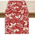 thumbnail image 1 of Red Flower Leaves Christmas Winter Xmas Cloth Table Runner Burlap Table Decoration for Home Kitchen Dining Dinner Indoor Holiday Farmhouse Decor 13x36 Inch, 1 of 6