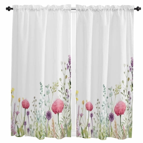 Red Flower Line Decoration Plant Curtain Home Decoration Living Room Short Curtains Window Treatments For Kitchen Bedroom