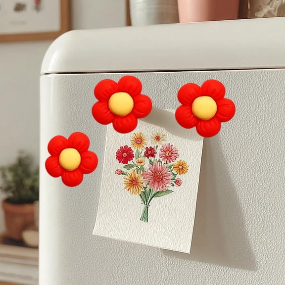 Red Flower Magnetic Refrigerator Stickers | Resin Whiteboard Magnets | Cute Small Floral Decor for Fridge & Message Boards | 1.8x1.8 cm & 2.6x2.6 cm Mini Crafts