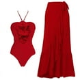 Red Flower One Piece Swimwear With Cover Up Trend Swimsuit 2024 Sexy