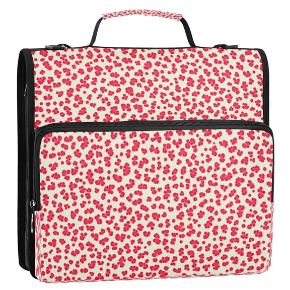 Red Flower Pattern 3-Ring Binder Bag 13.6x12.4x3.5in Water-Resistant Canvas for School or Office Use