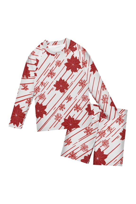 Red Flower Pattern Design Boys' Bathing Suit UPF 50+ Boys' Rash Guard Sets Stretchy Quick Dry 3T-10T