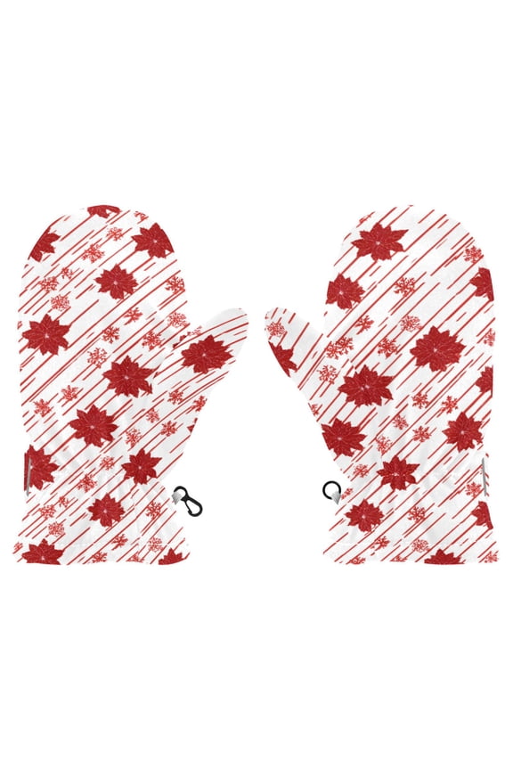 Red Flower Pattern Design Cold Weather Mittens Cozy Gloves with Adjustable Fit Perfect for Outdoor Fun
