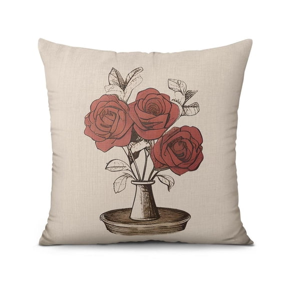 Red Flower Roses Balloon Valentine's Day Throw Pillow Covers 18 X 18 Inch, 1 Pcs, Linen Study Sofa Cushion Cover Indoor Living Room Home Decor