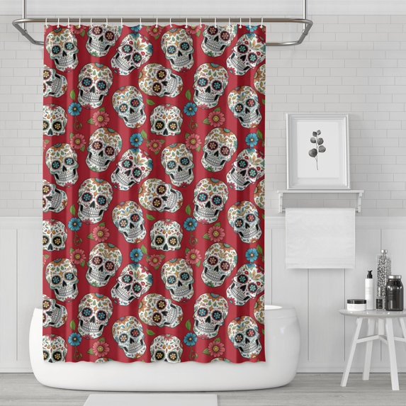 Red Flower Skull Pattern Shower Curtain 72"x72" ,Bathroom Decorative Shower Curtains Set with 12 Hooks,Modern Waterproof Washable Shower Curtain