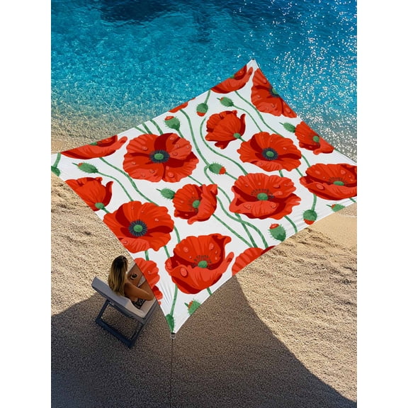 Red Flower Sun Shade Sail 12' x 16', Modern Spring Dewdrop Red Floral Greenery Plant Rectangle Outdoor Sunshade Canopy, Waterproof UV Block Patio Covers for Garden Yard Beach