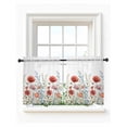 thumbnail image 1 of Red Flower Tier Curtains 24 Inch Length,Sheer Curtains for Bedroom Living Room Window Botanical Blue Plant Pink Garden Poppy Floral Small Half Window Kitchen Curtains & Drapes 27.5"x24" 2 Panels, 1 of 6