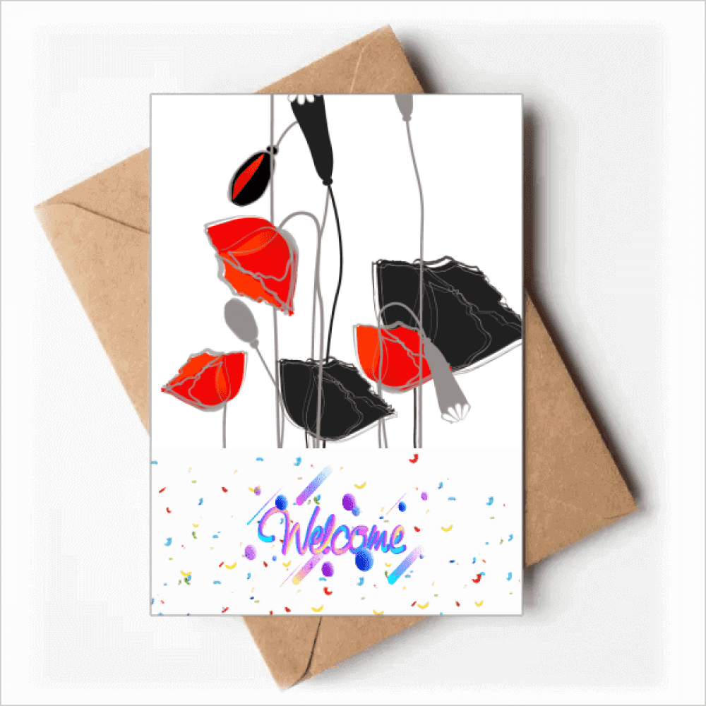Red Flowers Art Line Painting Corn Welcome Back Greeting Cards Envelopes Blank