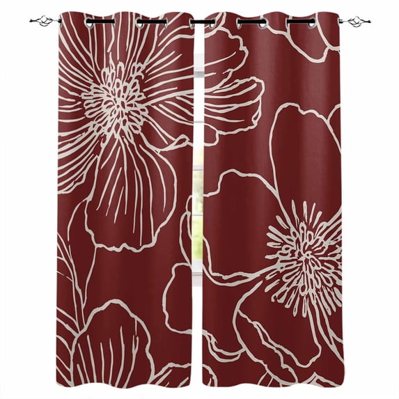 Red Flowers Black Out Curtains 72 Inch Long, Light Blocking Drapes with Black Liner, Spring Floral Botanical Modern Art Thermal Insulated Blackout Curtains for Bedroom Living Room 52"x72" 2 Panels
