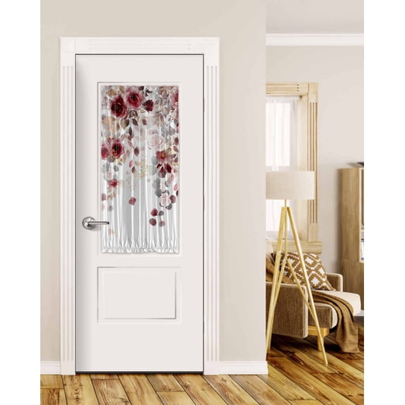 Red Flowers Blackout Curtains, French Door Curtains for Door Window, Spring Floral Elegant Pastoral Watercolor Privacy Drapery for Patio/Sidelight Doors, 1 Panel with Tieback, 25 x 40 Inches