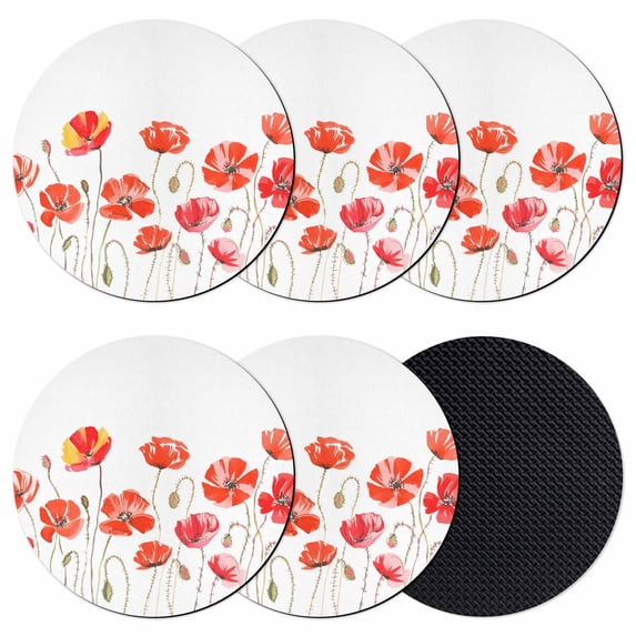 Red Flowers Coasters Set of 6, Absorbent Coasters for Drinks, Watercolor Spring Country Botanical Floral Coaster for Desk Coffee Table Protection, Home Decor House Warming Gifts 4"