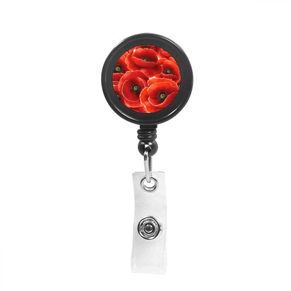 Red Flowers Corn  Bespread Retractable Keychain Badge Holder ID Badge
