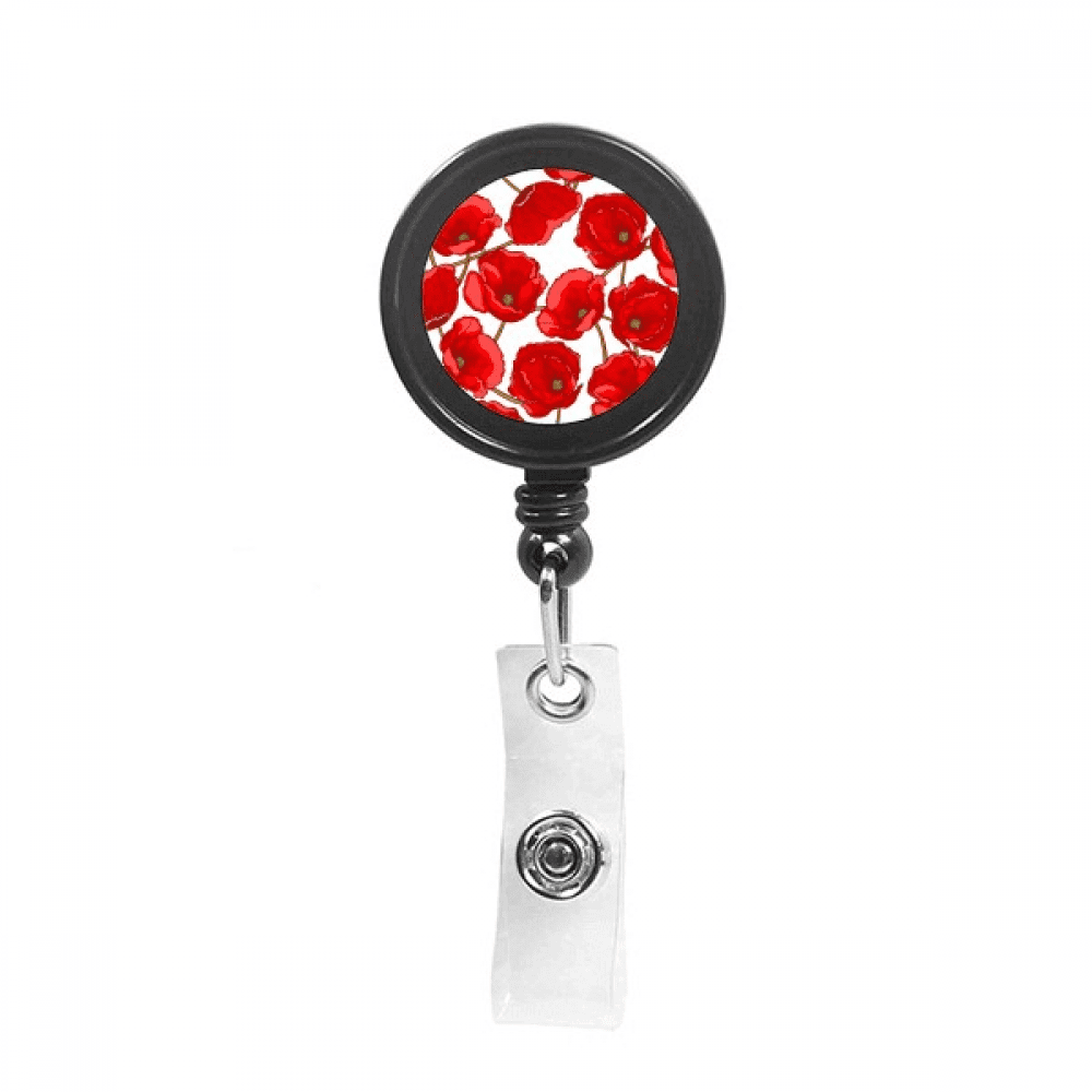 Red Flowers Corn  Bespread Retractable Keychain Badge Holder ID Badge