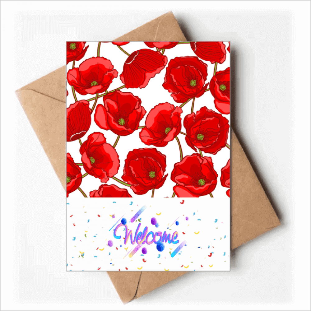 Red Flowers Corn Bespread Welcome Back Greeting Cards Envelopes Blank