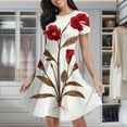 thumbnail image 1 of Red Flowers Elegant Plant Roots Women's Classic Swing Skater Dress Casual Work Party Cocktail Dresses, 1 of 6