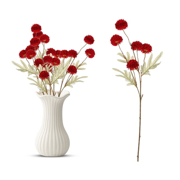Red Flowers, Faux Silk Mini Chrysanthemum Stems, 1PC Fake Mums Artificial Flowers for DIY Wedding Centerpieces Arrangements and Floral Crafts