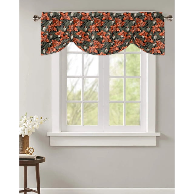 Red Flowers Foliage Kitchen Valance Curtain Window Valance for Living