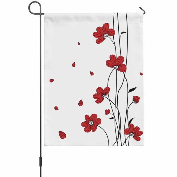 Red Flowers Garden Flags For Outdoor, Spring Floral Petals Scratching Edges Simple Small Double Side Yard Flags Weather Proof Garden Decor for Lawn Outside Holiday 12 x 18 Inches