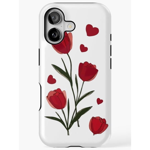 Red Flowers, Green Stems and Hearts Tough Case for Apple iPhone, Dual ...