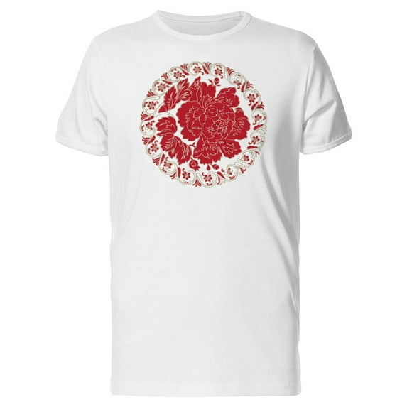 Red Flowers In Chinese Emblem T-Shirt Men -Image by Shutterstock, Male XX-Large