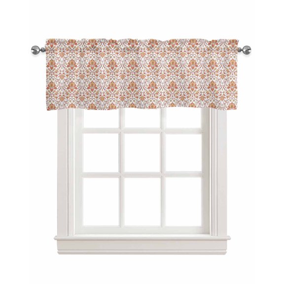 Red Flowers Kitchen Valances for Windows Farmhouse Linen Window Valance Curtain for Living Room Window Treatment Boho Ethnic Neutral Floral Motifs Art Valance Rod Pocket Topper Drape, 60 x 18 Inch