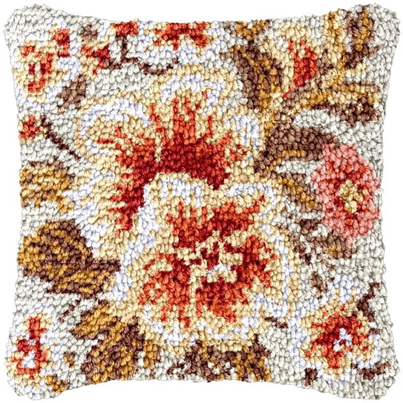 Red Flowers Latch Hook Kits Pillow DIY Rug Cushion Making Kits with preprinted Pattern Canvas Instruction Yarns and Latch Hooking Pillow Cover Easy to Start DIY Home Decor Kits 43x43cm