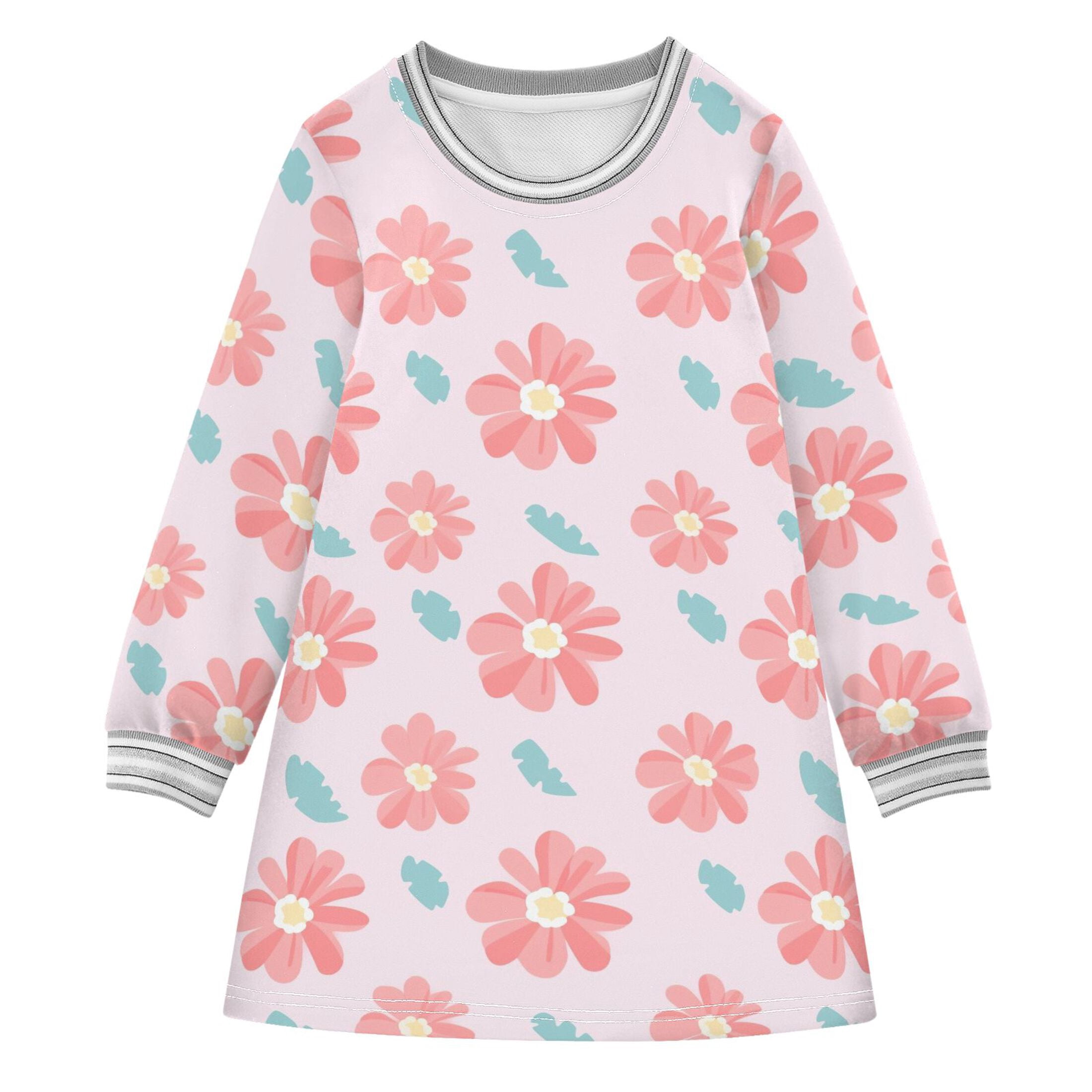 Red Flowers Pattern Girls'long-sleeved dress Thickened A-dress Warm ...