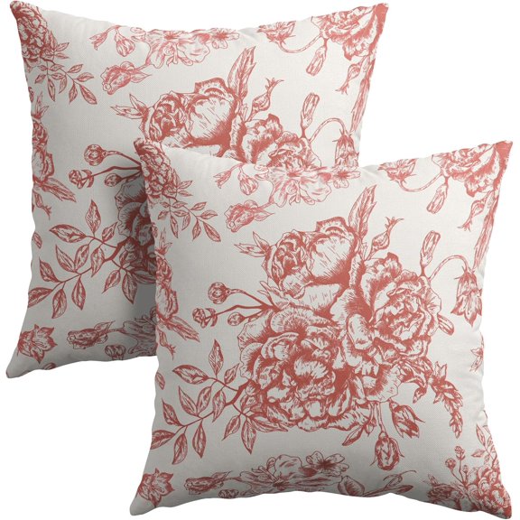 Red Flowers Pillow Covers 20x20 Inch Red Cream Vintage Flower Chinoiserie Outdoor Decorative Pilowcases Spring Floral Asian Scenic Throw Pillow Covers Cushion Case for Ouside Home Couch Bed Sofa