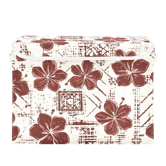 Red Flowers Print Large Storage Bins with Linen Collapsible Lid Storage Box 16.7 x 12.6 x 11.8in