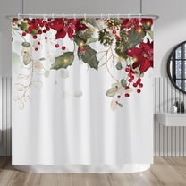 Red Flowers Shower Curtain Sage Green Leaves Red Fruits Vine Plants Shower Curtains for Bathroom Bathtubs Waterproof Fabric Shower Curtain with Hooks 72x72 Inches
