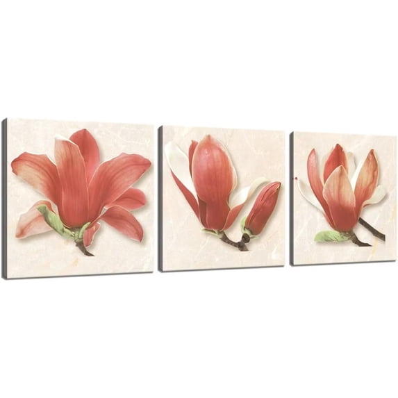 Red Flowers Wall Art Abstract Print Canvas Marble and Floral Wall Decor Home Decor Painting for Bathroom Bedroom Living Room Office Framed Ready to Hang (16'''' x 16'''' x 2)