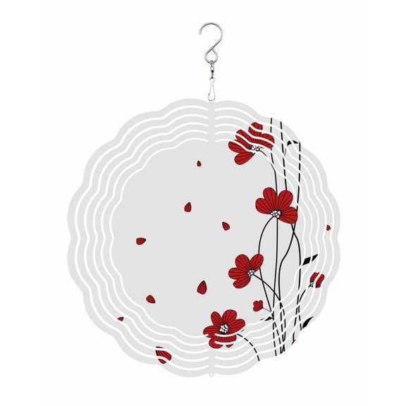 Red Flowers Wind Spinner for Garden Yard 10In, Spring Floral Petals Scratching Edges Simple 3D Stainless Steel Kinetic Hanging Wind Spinners Rustproof Outdoor Decor for Lawn Patio Home