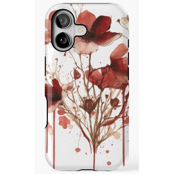 Red Flowers and Branches Paint Art Phone Case for iPhone 11 12 13 14 15 16 17 Pro Max