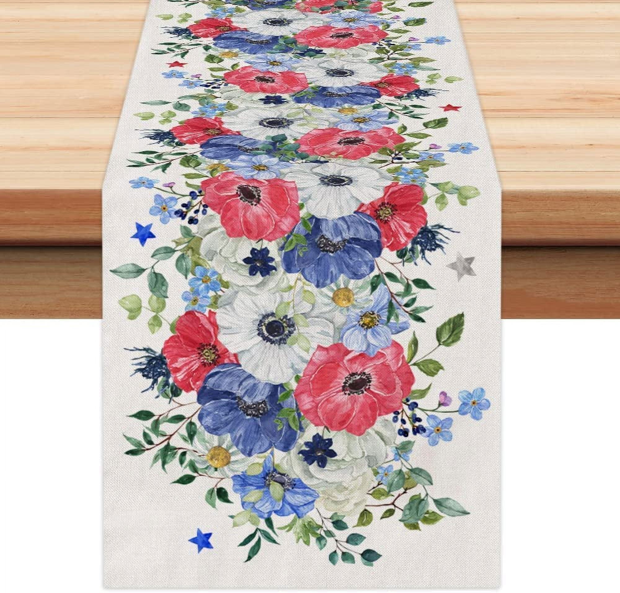 Red Flowers and Leaves American Independence Day Holiday Coffee Table ...