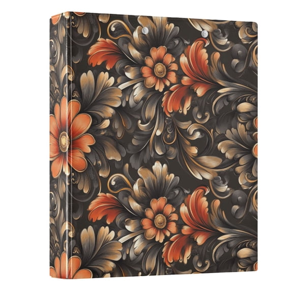 Red Flowers and Swirls Leaves Hardcover 3 Ring Binder 1.5” Round Rings Letter Size Paper Pockets for School Office Supplies