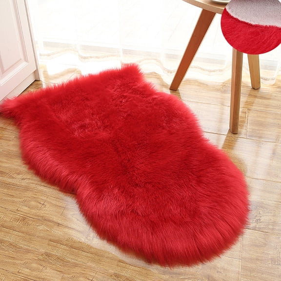 Red Fluffy Small Area Rugs 20 x 32inches Soft Shaggy Faux Fur Sheepskin Rug Plush Fluffy Bedroom Living Room Chair Cushion