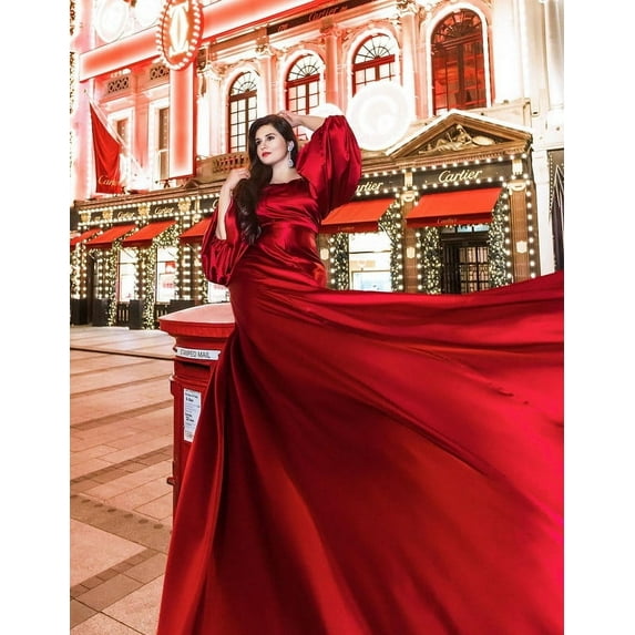 Red Flying Dress | Long Satin Dress | Flowy Dress | Long Train Dress | Santorini Flying Dress| Women Slip Dress