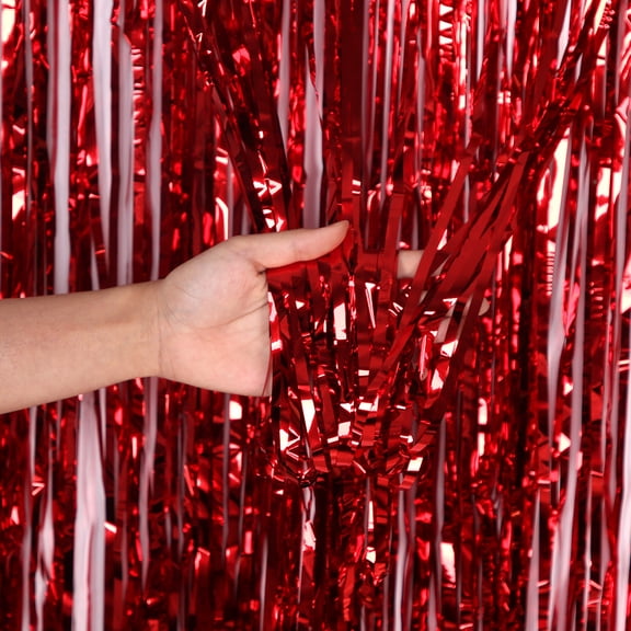 Red Foil Fringe Backdrop Curtains, Tinsel Streamers Birthday Party Decorations, Fringe Backdrop for Graduation, Baby Shower, Gender Reveal, Disco Party
