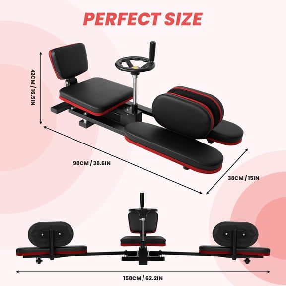 Red Foldable Leg Stretcher, 180 Adjustable Split Machine with PU Leather Seat & Backrest, Stable Steel Base, Silent Wheels, 330LBS Capacity for Home Gym Flexibility Training