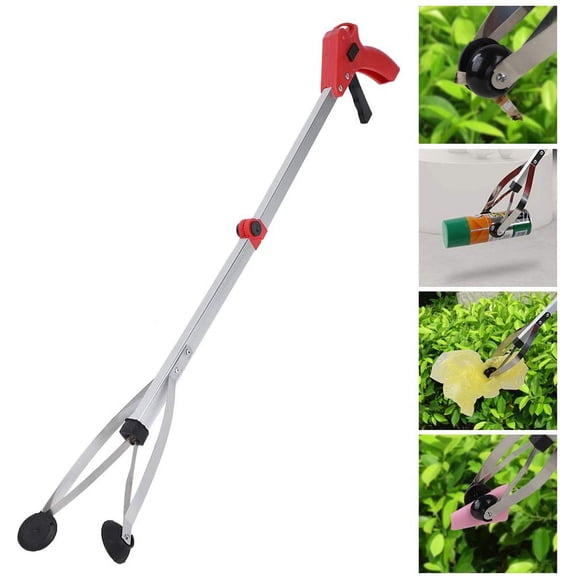 Red Foldable Reacher Grabber Tool, Long 80cm Foldable Extender Gripper Tool, Suction Cups for Precise Work, Claw Trash Garbage Picker, Garden Nabber, Mobility Aid Pick Up Tool