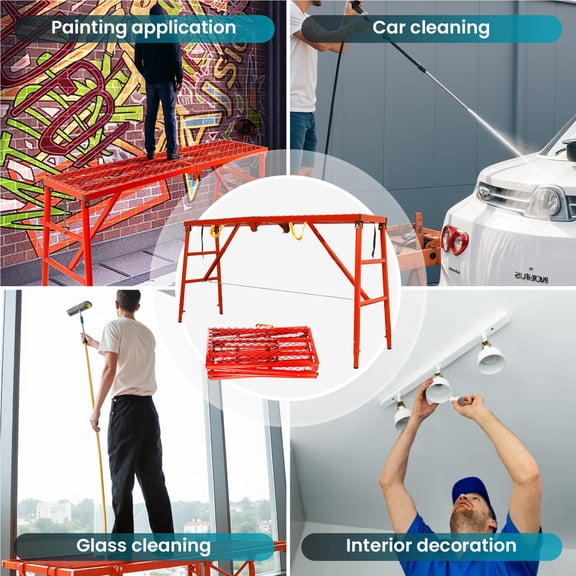 Red Foldable Scaffolding Platform, 5 Adjustable Heights, 770 LBS Heavy Duty Work Bench for Painting & Home Projects