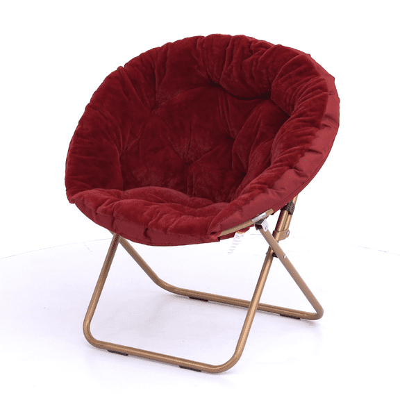 Red Foldable Soft Faux Fur Saucer Chair Oversized Accent Lounge Lazy Moon Chair