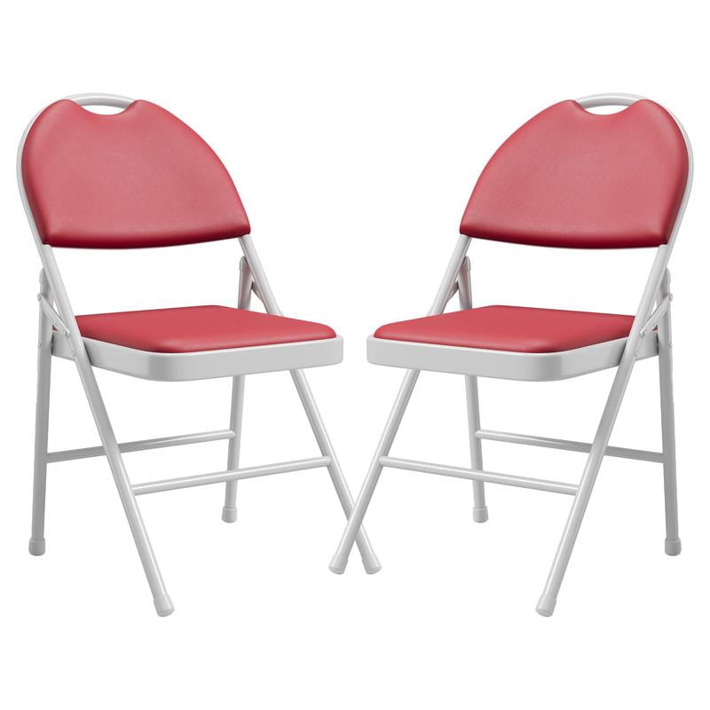 Red Folding Chairs Set of 2, Metal Foldable Chair with and Non-Slip ...