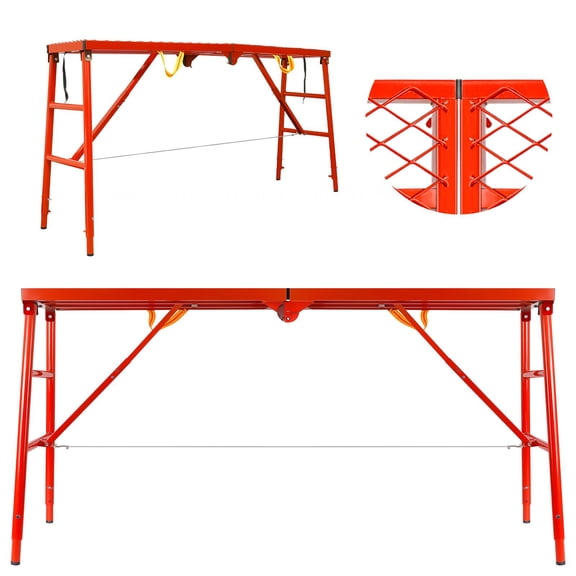 Red Folding Scaffold Platform, 770 LBS Capacity, Adjustable Height 29.5"-46", Anti-Slip Grid for Painting & Cleaning
