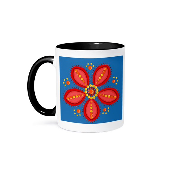 Red Folk Art Flower Mug 15oz